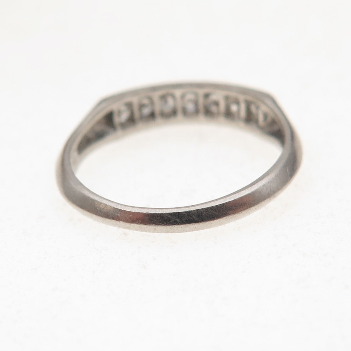 Antique Art Deco Platinum Real Round-Cut Diamond Engraved Ring Size 5.5