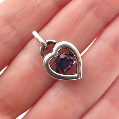 925 Sterling Silver Real Round-Cut Amethyst Heart Mini Charm Pendant