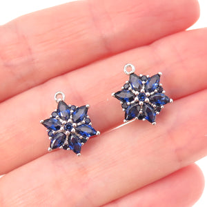 925 Sterling Silver Real Marquise & Round-Cut Sapphire Floral Jacket Earrings