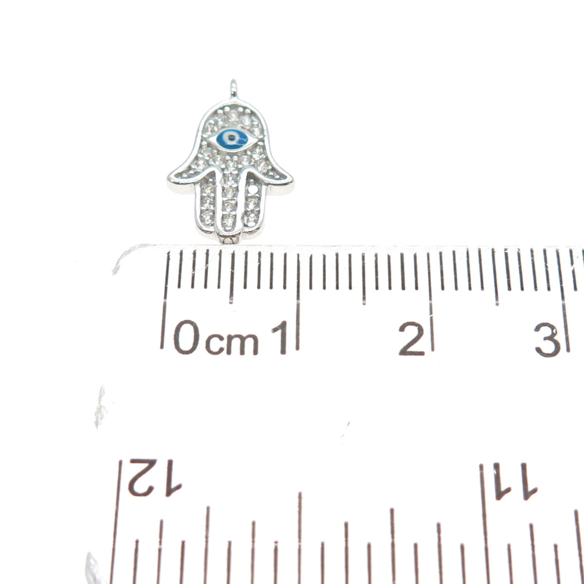 925 Sterling Silver Enamel Round-Cut C Z Hamsa Amulet Minimalist Charm Pendant