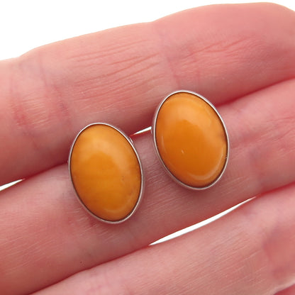 925 Sterling Silver Vintage Real Butterscotch Amber Oval Earrings