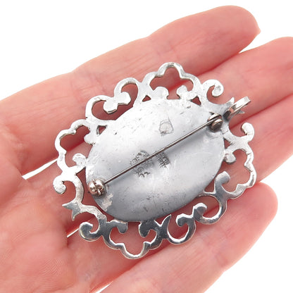 925 Sterling Silver Vintage PGG Mexico Real MOP Ornate Pin Brooch / Pendant
