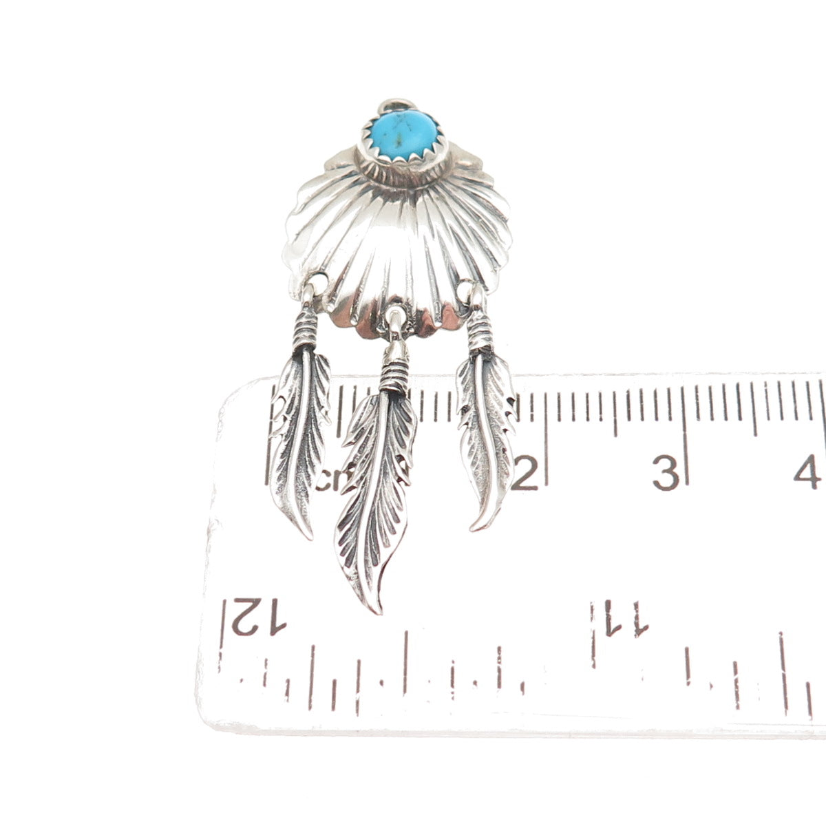 Old Pawn 925 Sterling Silver Vintage Turquoise Snake Eye Feather Tribal Pendant