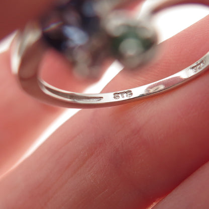 Chuck Clemency 925 Sterling Silver Real Tanzanite & Emerald Heart Ring Size 8