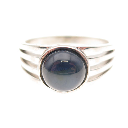 925 Sterling Silver Real Cabochon Sapphire Modernist 4-Row Ring Size 10