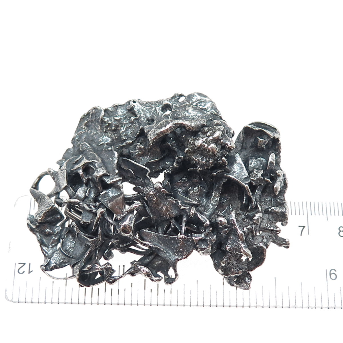 925 Sterling Silver Vintage Meteorite-Style Solid 57.7g Oxidized Slide Pendant