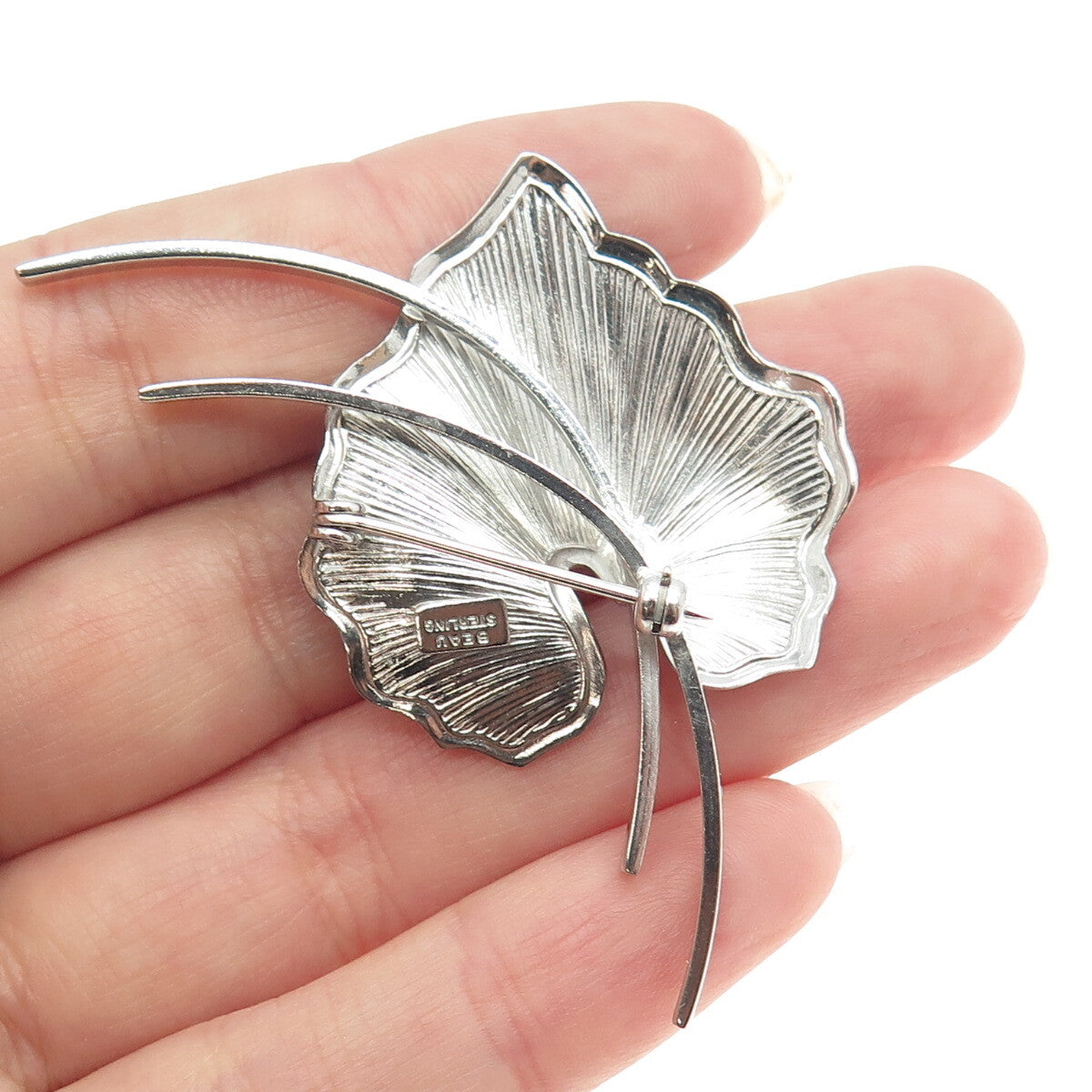 BEAU 925 Sterling Silver Vintage Leaf Pin Brooch