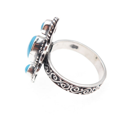925 Sterling Silver Vintage Sleeping Beauty Turquoise Oxidized Ring Size 8.5
