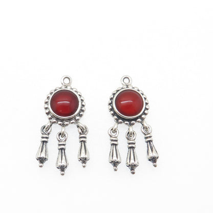925 Sterling Silver Vintage Real Carnelian Modernist Dangle Jacket Earrings