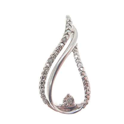 SUN 925 Sterling Silver Real Diamond Teardrop Minimalist Charm Pendant