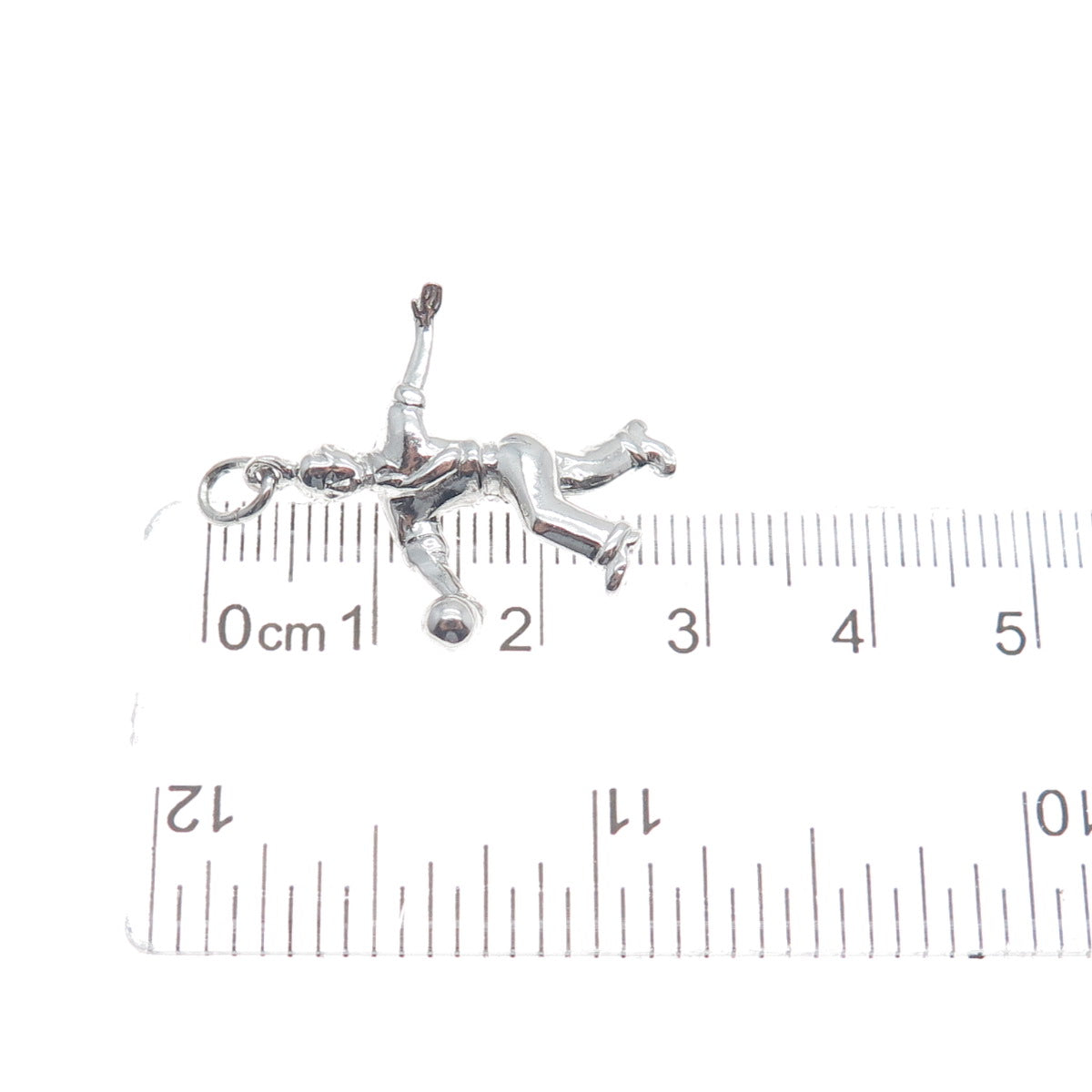 WELLS 925 Sterling Silver Vintage Bowling Man Minimalist 3D Charm Pendant