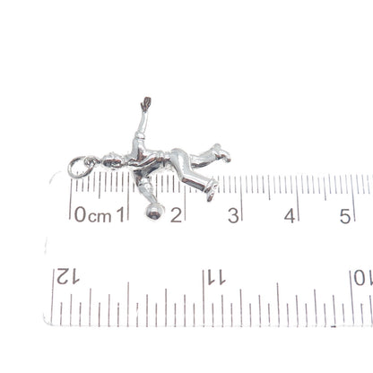 WELLS 925 Sterling Silver Vintage Bowling Man Minimalist 3D Charm Pendant