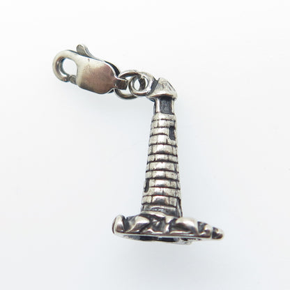 925 Sterling Silver Vintage Lighthouse Lobster Clasp Oxidized Charm Pendant