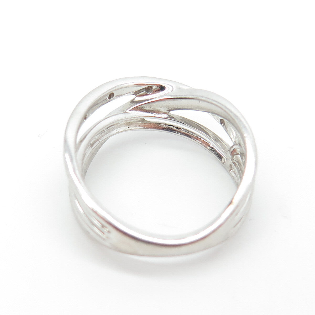 SUN 925 Sterling Silver Real Black & White Diamond Crisscross Ring Size 6.75