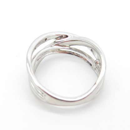 SUN 925 Sterling Silver Real Black & White Diamond Crisscross Ring Size 6.75