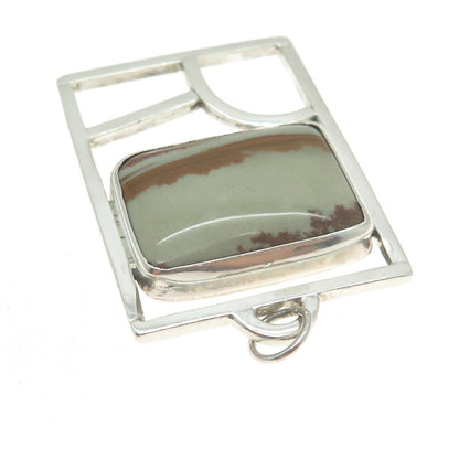 925 Sterling Silver Vintage Real Jasper Modernist Slide Pendant