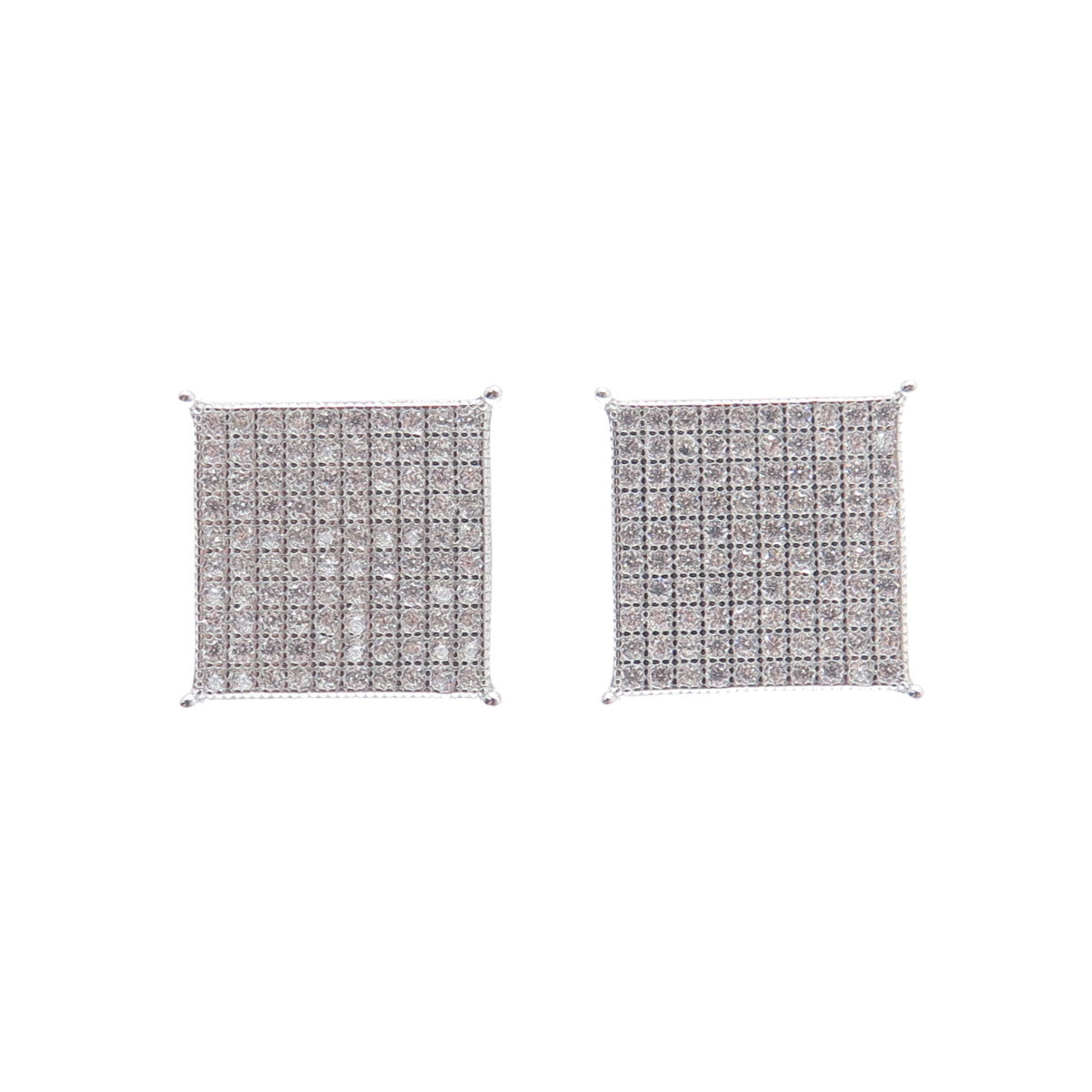 925 Sterling Silver Round-Cut C Z Sparkle Square Stud Earrings