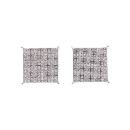 925 Sterling Silver Round-Cut C Z Sparkle Square Stud Earrings
