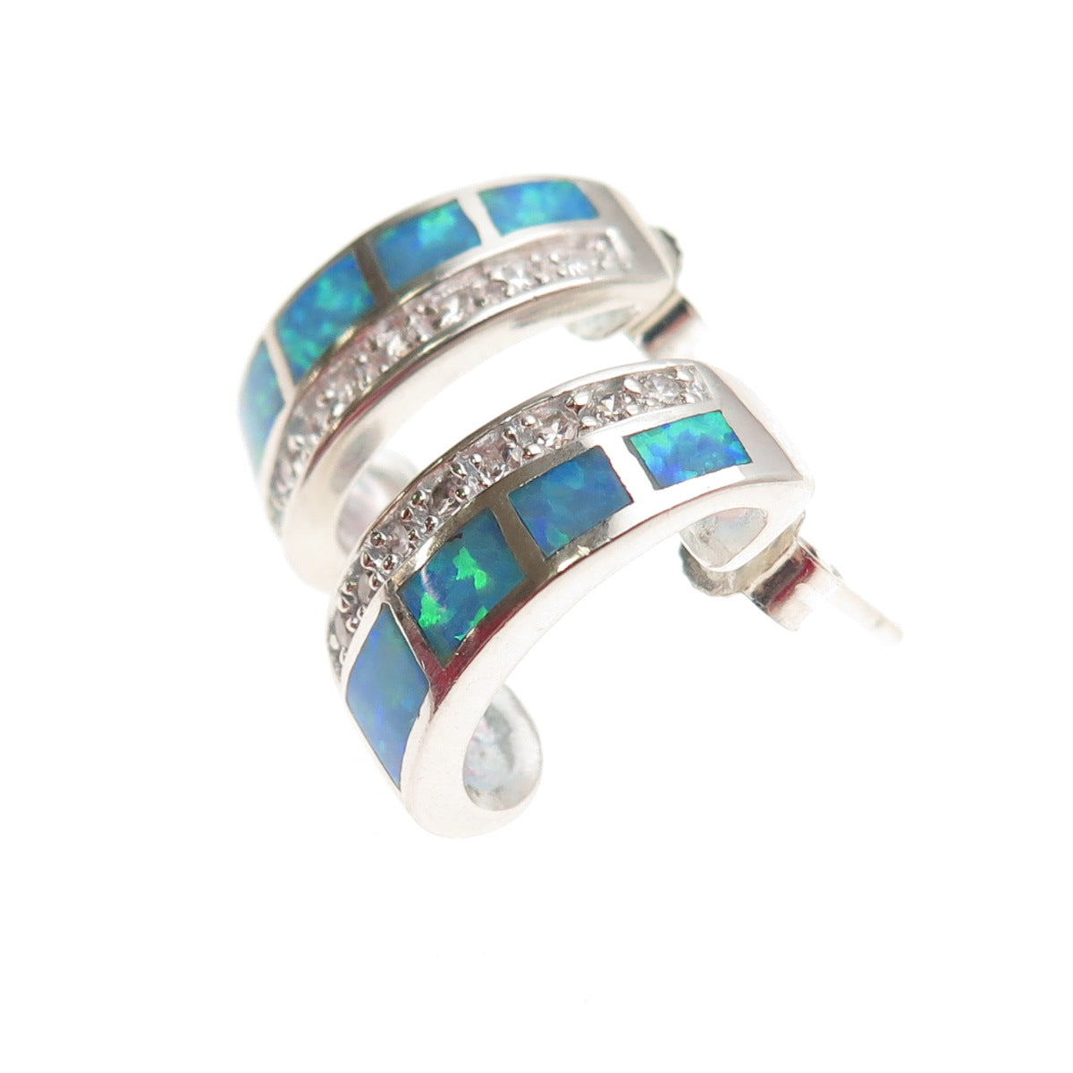 Anne Klein 925 Sterling Silver Vintage Real Opal & C Z Hoop Earrings