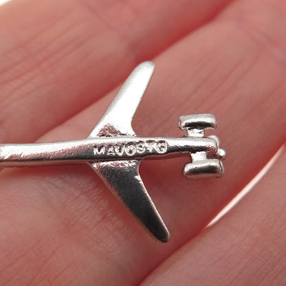 MAVO 925 Sterling Silver Vintage Airplane 3D Mini Slide Charm Pendant