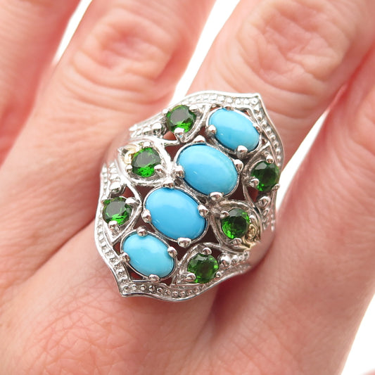 Chuck Clemency 925 Sterling Sleeping Beauty Turquoise & Peridot Ring Size 8.25