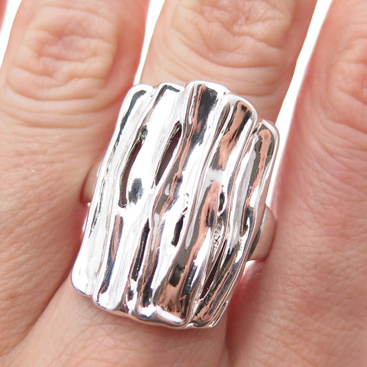HAGIT GORALI 925 Sterling Silver Vintage Modernist Brich Pattern Ring Size 10