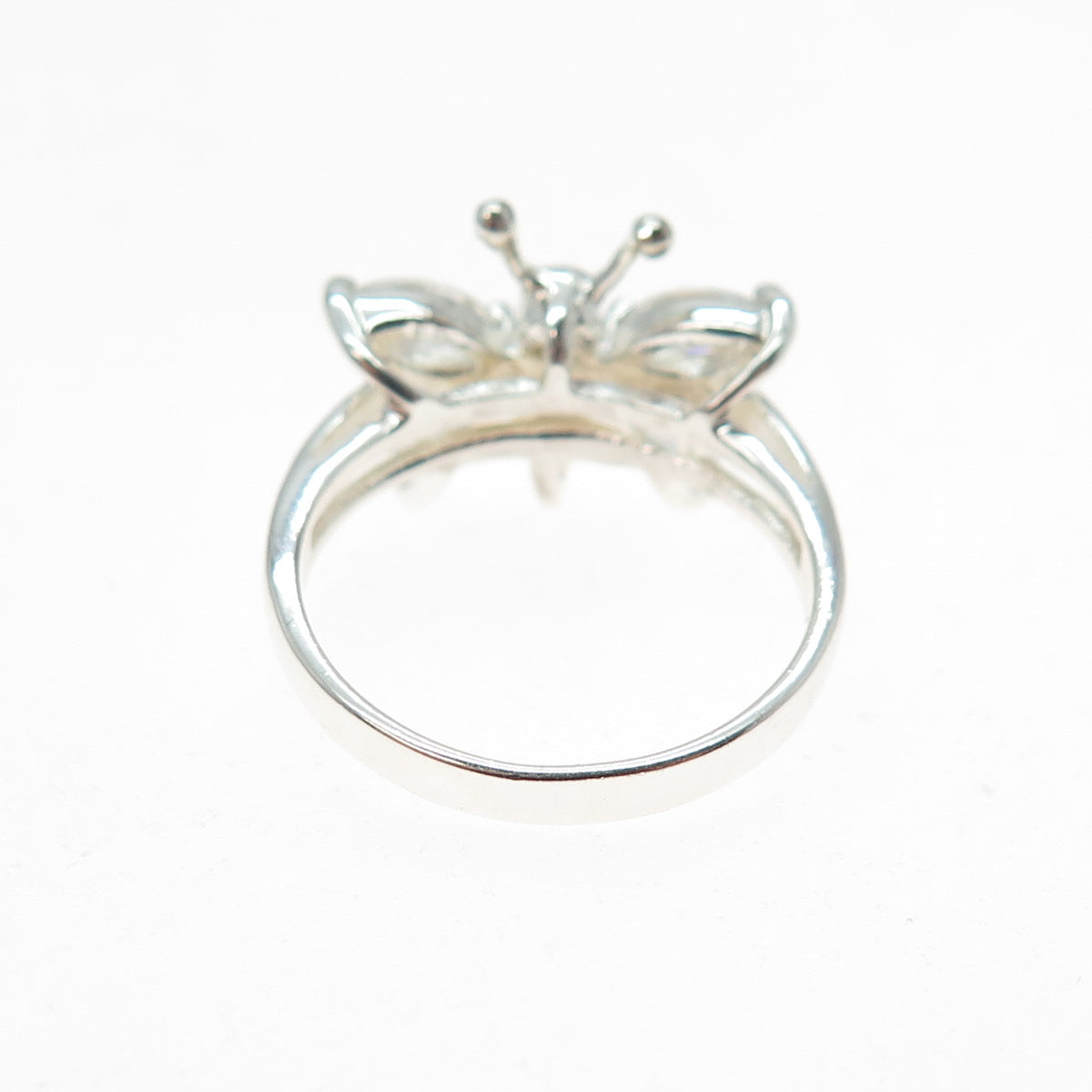 925 Sterling Silver Vintage Marquise & Round-Cut C Z Butterfly Ring Size 6.25