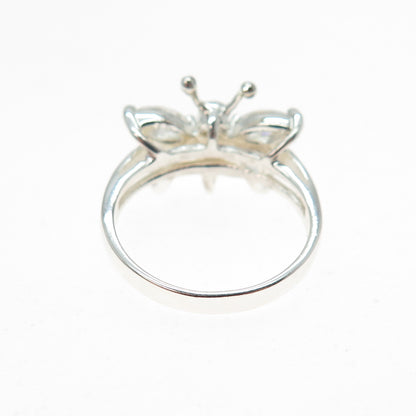 925 Sterling Silver Vintage Marquise & Round-Cut C Z Butterfly Ring Size 6.25