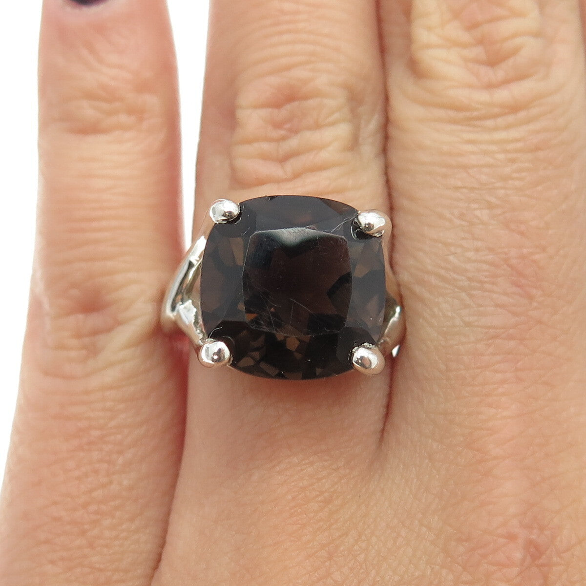 925 Sterling Silver Vintage Real Smoky Quartz Ring Size 5.5