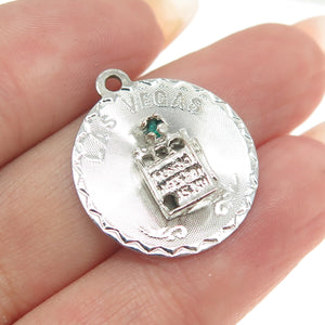 CREA 925 Sterling Silver Vintage Rhinestone "Las Vegas" Slot Machine Pendant