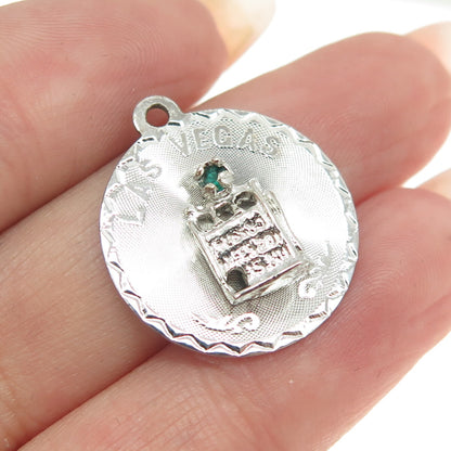 CREA 925 Sterling Silver Vintage Rhinestone "Las Vegas" Slot Machine Pendant