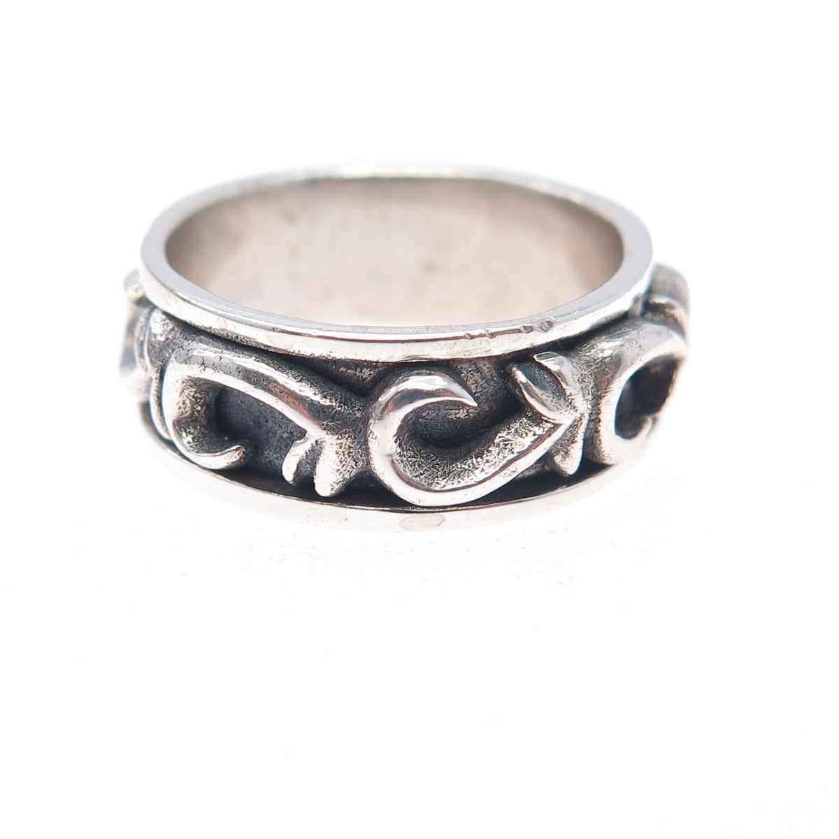 925 Sterling Silver Vintage Modernist Swirl Oxidized Rotating Band Ring Size 7.5