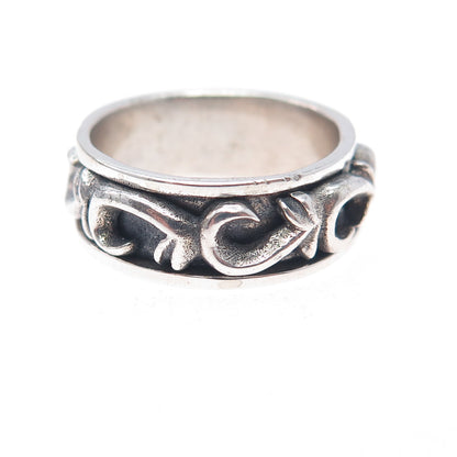 925 Sterling Silver Vintage Modernist Swirl Oxidized Rotating Band Ring Size 7.5