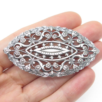 925 Sterling Silver Antique Art Deco Floral Leaf Pin Brooch