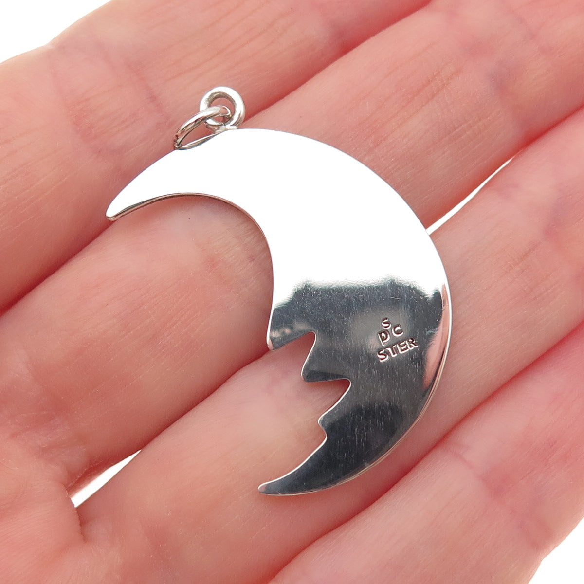 925 Sterling Silver Vintage Real Turquoise Inlay Crescent Charm Pendant