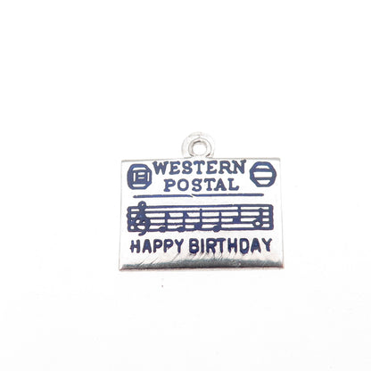 925 Sterling Silver Vintage Enamel Western Postal Happy Birthday Mini Pendant
