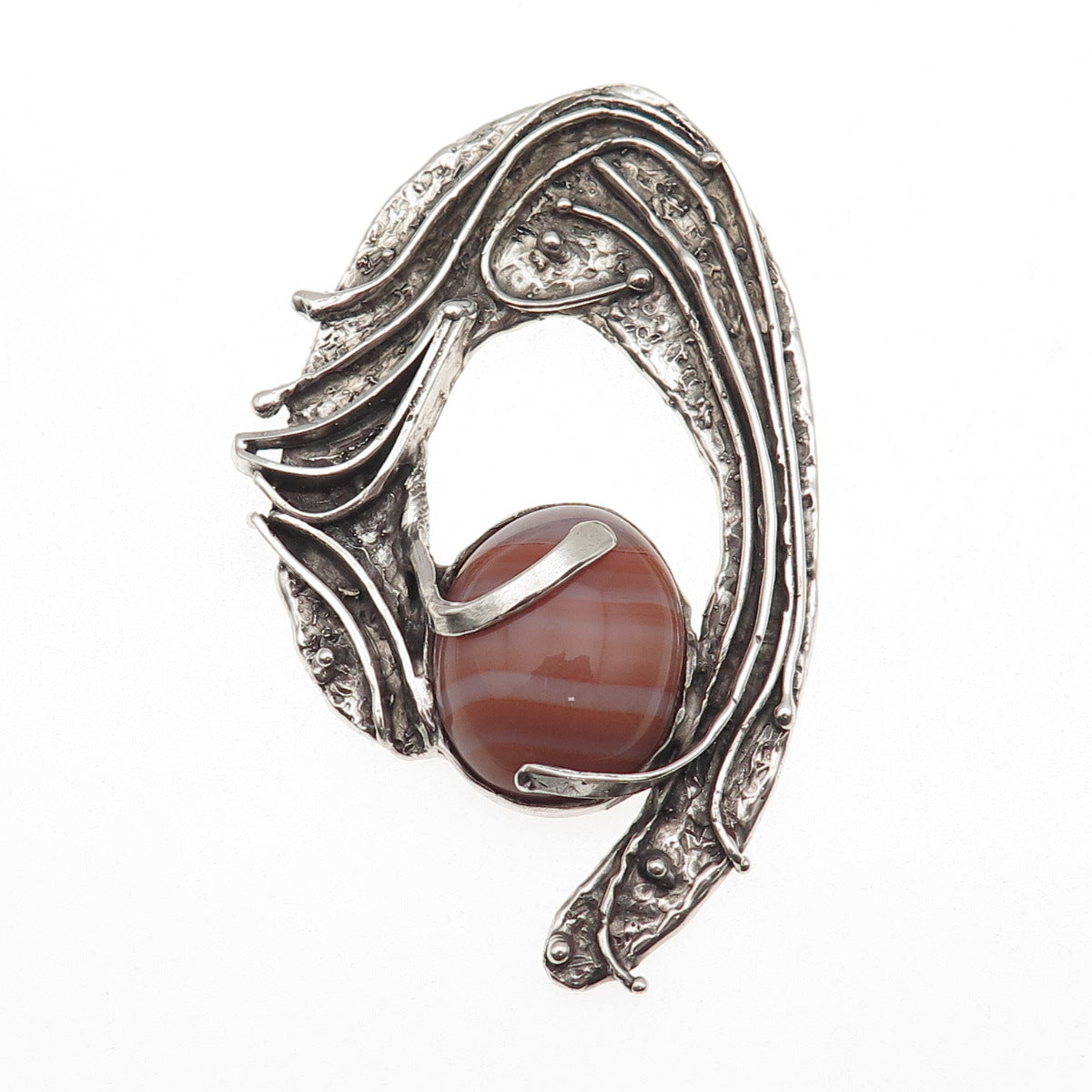 925 Sterling Silver Vintage Real Agate Modernist Oxidized Slide Pendant