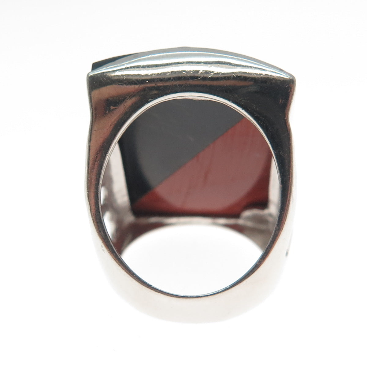 925 Sterling Silver Vintage Real Black Onyx Red Jasper Modernist Ring Size 5.25