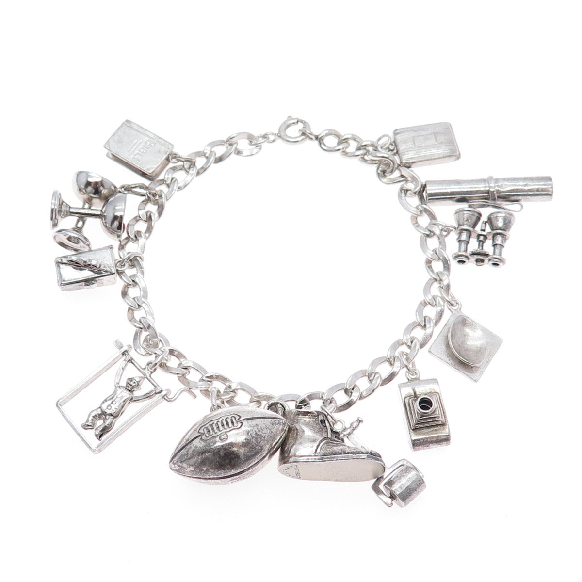 925 Sterling Silver Vintage Multi-Charms Oxidized Bracelet 7.25"
