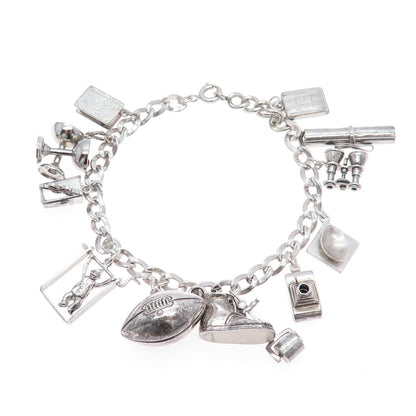 925 Sterling Silver Vintage Multi-Charms Oxidized Bracelet 7.25"