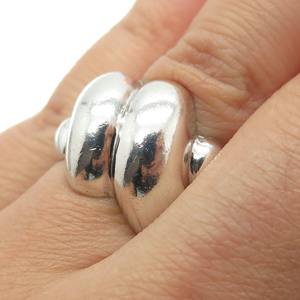 925 Sterling Silver Vintage Modernist Puffy Ring Size 7