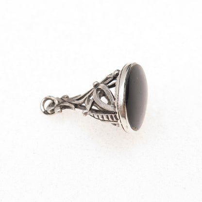 925 Sterling Silver Antique Victorian Real Amethyst Chatelaine Fob Charm Pendant
