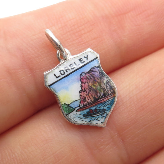 835 Silver Vintage Enamel Loreley Minimalist Charm Pendant