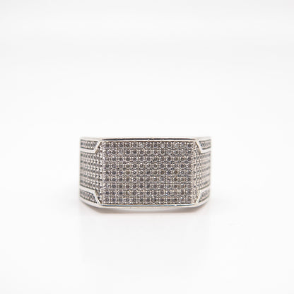 925 Sterling Silver Pave C Z Signet Ring Size 10 3/4
