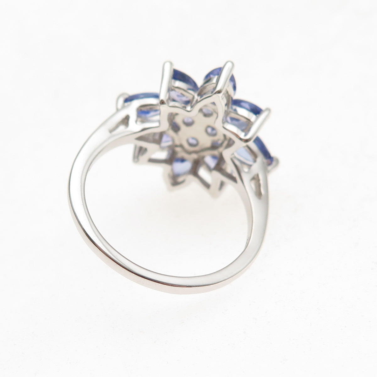 925 Sterling Silver Real Round & Pear-Cut Tanzanite Floral Ring Size 8