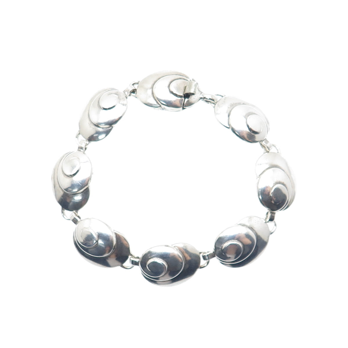 925 Sterling Silver Vintage Seashell Modernist Oxidized Link Bracelet 7.25"
