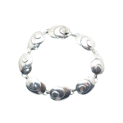 925 Sterling Silver Vintage Seashell Modernist Oxidized Link Bracelet 7.25"