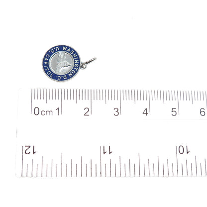 925 Sterling Silver Vintage Enamel US Capital Washington DC Minimalist Pendant