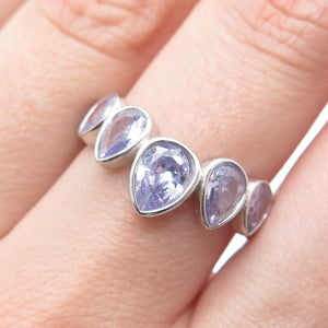 BOMB PARTY 925 Sterling Silver Real Pear-Cut Tanzanite Gemstone Ring Size 7.5
