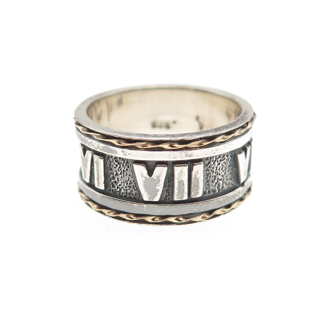 Chateau D’Argent Sterling Silver 18K Gold Vintage Roman Numbers Ring Size 6.25